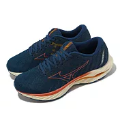 Mizuno 慢跑鞋 Wave Inspire 19 男鞋 藍 橘 避震 波浪片 路跑 運動鞋 美津濃 J1GC2344-55