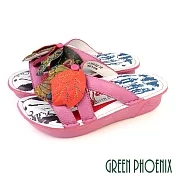 【GREEN PHOENIX】女 拖鞋 厚底 氣墊 真皮 輕量 手縫 繽紛 EU36 粉紅色