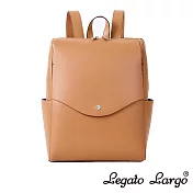 Legato Largo 新版 驚異的輕量化 小法式簡約線條 皮革後背包- 焦糖駝色