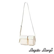 Legato Largo Lineare 光澤滑面雙口袋斜背小包- 象牙白