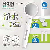 法國 阿基姆 AGiM 淨水除氯蓮蓬頭組+除氯球2入+濾芯棉2入DS220-WH+AN220+FC-220震旦代理