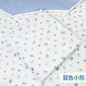 【OKPOLO】台灣製造四層紗雙色連帽包巾-1入(涼爽透氣) 藍色小熊