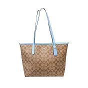 COACH 馬車LOGOPVC皮革托特包 卡其藍
