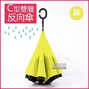 生活良品-C型雙層手動反向晴雨傘(遮陽防紫外線直立長柄傘) 黃色