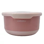 LUCUKU 304內膽超大容量雙層隔熱保鮮碗1200ml 粉色