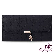 【iSPurple】菱格金葉*三折皮革手拿長夾/ 黑