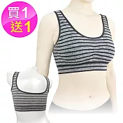 AMANDA艾曼達  買1送1 運動內衣 舒適動感橫條紋(1508) F(L~XL)黑色系+淺灰系