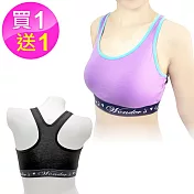 AMANDA艾曼達  買1送1 運動內衣 高彈棉質呼吸網眼布(30391) F(L~XL)黑+隨機色