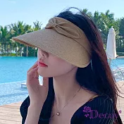 【Decoy】氣質蝴蝶結＊棉麻防曬空頂遮陽帽/ 卡其