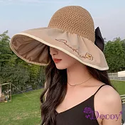 【Decoy】刺繡小花＊棉麻防曬透氣加大遮陽帽/ 卡其