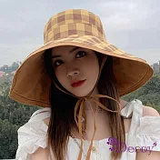 【Decoy】撞色格紋＊雙面防曬漁夫遮陽帽/ 黃