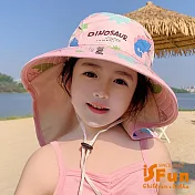 【iSFun】恐龍塗鴉＊夏季兒童網面防曬漁夫帽/ 粉