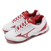 Mizuno 棒壘球鞋 Wave Lightrevo 寬楦 男鞋 白 紅 皮革 釘鞋 膠釘 訓練鞋 美津濃 11GP2221-62