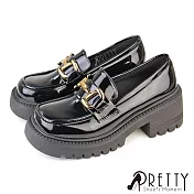 【Pretty】女 樂福鞋 便鞋 皮鞋 漆皮 英倫學院風 厚底 JP23.5 黑色