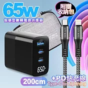 MYCELL 65W氮化鎵GDK55T 黑色+勇固線耐彎折編織線C to Lightning iphone/ipad線-200cm 灰線