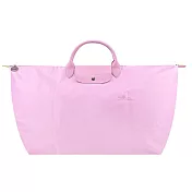 LONGCHAMP LE PLIAGE GREEN系列刺繡短把再生尼龍摺疊旅行袋(中) 粉紅