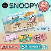 柔SNOOPY史努比純水濕紙巾80抽*8包入(四款圖案隨機出貨)-摩達客推薦