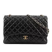 CHANEL 金釦小羊皮 MAXI JUMBO COCO 口蓋包 展示品 (黑色)