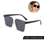 【SUNS】韓版個性ins墨鏡 時尚方形無框金屬墨鏡 高質感金屬框 抗UV400 S518 黑框灰片