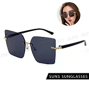 【SUNS】韓版個性ins墨鏡 時尚方形無框金屬墨鏡 高質感金屬框 抗UV400 S518 黑灰片黑腳