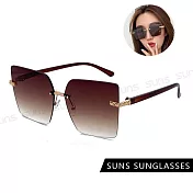 【SUNS】韓版個性ins墨鏡 時尚方形無框金屬墨鏡 高質感金屬框 抗UV400 S518 茶片茶腳