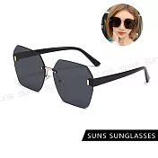 【SUNS】韓版個性ins墨鏡 時尚多邊形無框金屬墨鏡 高質感金屬框 抗UV400 S523 黑框灰片