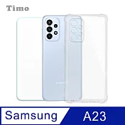 【Timo】SAMSUNG Galaxy A23專用 透明防摔手機殼+螢幕保護貼二件組