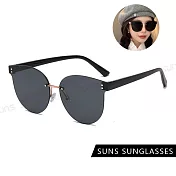【SUNS】韓版個性ins墨鏡 時尚圓框切邊金屬墨鏡 高質感金屬框 抗UV400 S506 黑框灰片