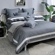 義大利La Belle《法式主義》雙人天絲拼接四件式防蹣抗菌吸濕排汗兩用被床包組-灰色