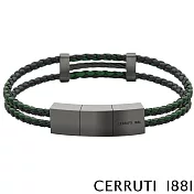 【Cerruti 1881】限量2折 義大利經典編織雙繩不銹鋼皮革手環 全新專櫃展示品(CB0903 綠黑色)