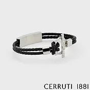 【Cerruti 1881】限量2折 義大利經典編織雙繩不銹鋼皮革手環 全新專櫃展示品(CB1701 黑色)