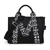 MARC JACOBS THE M 帆布拉鍊兩用托特包-中/黑 黑