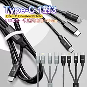 CITY TypeC 1對3 PD快速閃充線三合一120cm Type-C to (iPhone+Micro+TypeC線) 黑色