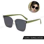【SUNS】韓版個性ins墨鏡 平面式方形切邊金屬墨鏡 高質感金屬框 抗UV400 S525 綠腳灰片