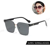 【SUNS】韓版個性ins墨鏡 時尚圓框切邊金屬墨鏡 高質感金屬框 抗UV400 S816 黑腳灰片