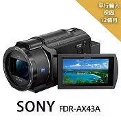 【SONY 索尼】FDR-AX43A Body單機身*(平行輸入) ~送256G記憶卡+副電*2+座充+雙鏡包+中腳+減壓背帶+拭鏡筆大吹球+清潔組 無 黑色