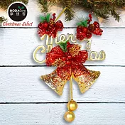 摩達客台製精緻12吋聖誕快樂英文字牌雙鐘吊飾-紅金系（歐美外銷人氣品）