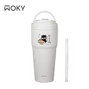 【WOKY 沃廚】WOKY X SANRIO-[●●]渾圓杯鈦陶瓷750ml(附矽膠吸管) 咖啡泡泡(橡白)
