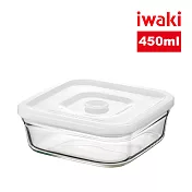 【iwaki】日本品牌耐熱玻璃微波密封保鮮盒 方形白蓋-450ml(原廠總代理)
