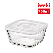 【iwaki】日本品牌耐熱玻璃微波密封保鮮盒 方形白蓋-700ml(原廠總代理)