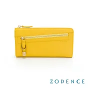 ZODENCE 進口牛皮斜拉鍊長夾 艷黃