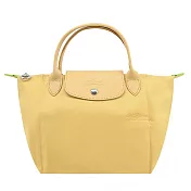 LONGCHAMP LE PLIAGE GREEN系列刺繡短把再生尼龍摺疊水餃包(小) 小麥黃