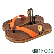 【GREEN PHOENIX】女 涼鞋 拖鞋 套趾 夾腳 全真皮 兩穿 手工 台灣製 EU37 橙色