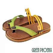 【GREEN PHOENIX】女 涼鞋 拖鞋 套趾 夾腳 全真皮 兩穿 手工 台灣製 EU35 深綠色