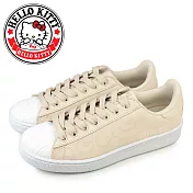 【HELLO KITTY】女 休閒鞋 板鞋 貝殼鞋 凱蒂貓 透明蝴蝶結 綁帶 台灣製 JP23 卡其色