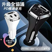 CITY 三孔車用充電器 50W PD QC3.0 雙TypeC+USB 手機平板車載快充 點煙孔車充 黑色
