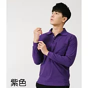 【男人幫】P2168 親膚舒適 素面高雅 上班族 商務人士 多色 口袋長袖POLO衫 XS 紫色
