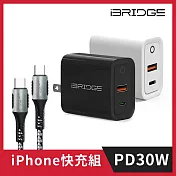 iBRIDGE 30W快充頭+PD 100W Type-C to Type-C快充線組 白