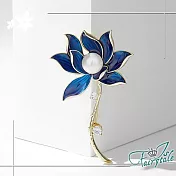 【伊飾童話】靛藍荷花＊珍珠水鑽別針胸針/金