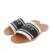 BALLY Bianka Logo 刺繡平底拖鞋 (36)(黑色/骨白色)